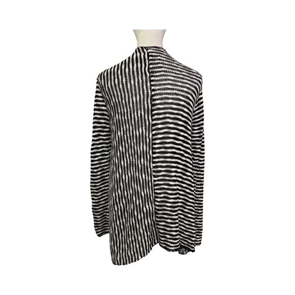 O’Neill Black White Open Front Cardigan Sweater Size S 100% Cotton Boho Drape - Picture 3 of 7